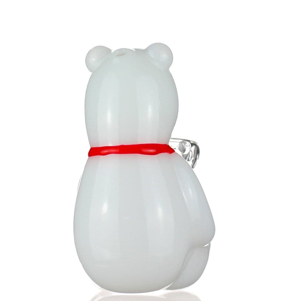 Back view of the DHC Originals "Snowy Freed" Bong, a white glass piece with a rounded base and simple cylindrical neck.