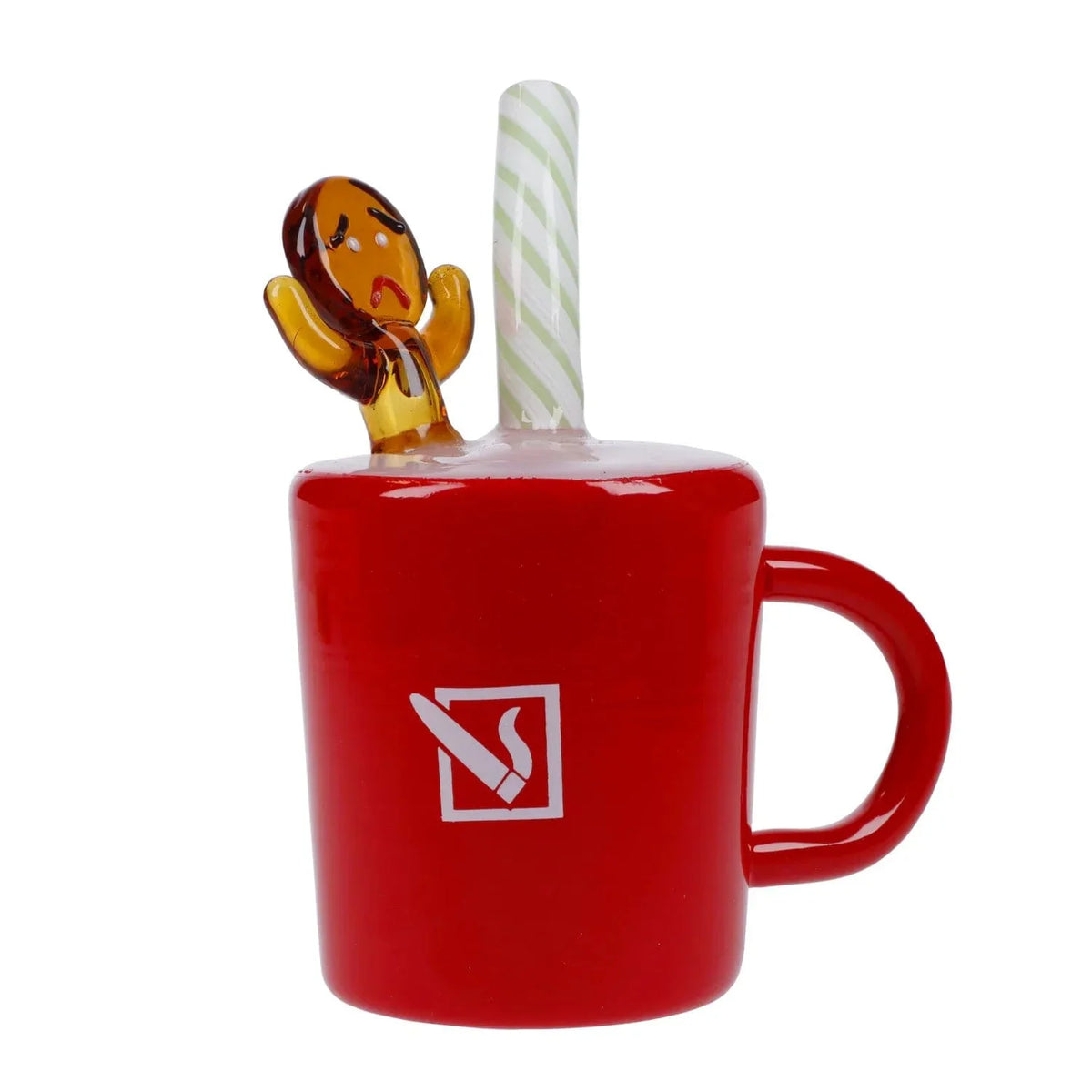 Front view of the Gumdrop Buttons Gingerbread Cup Bong, showing a colorful, patterned cup-shaped water pipe with a gingerbread man accent.