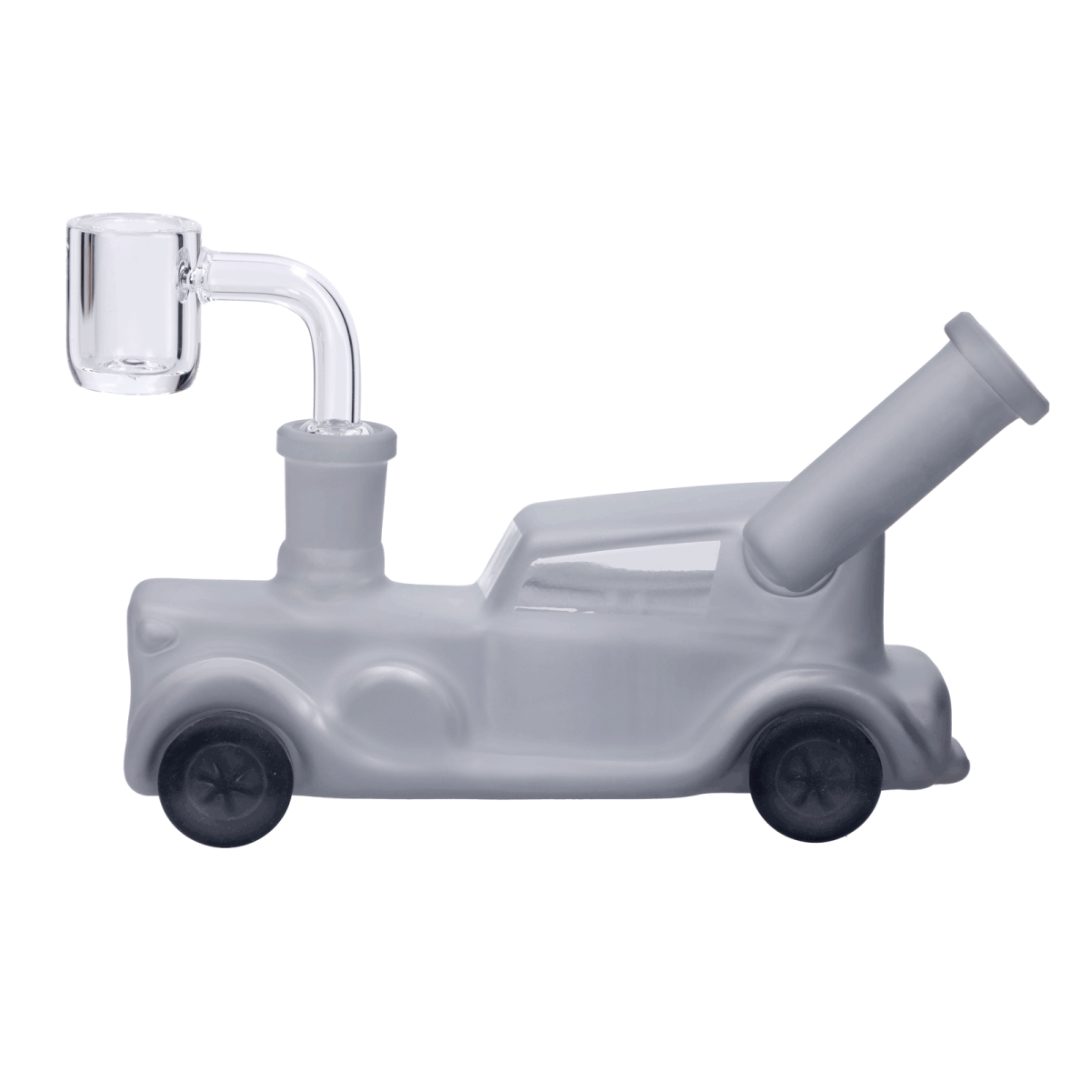 Front view of the Mobster Car Bong, a glass pipe shaped like a vintage car with a clear, glossy finish.