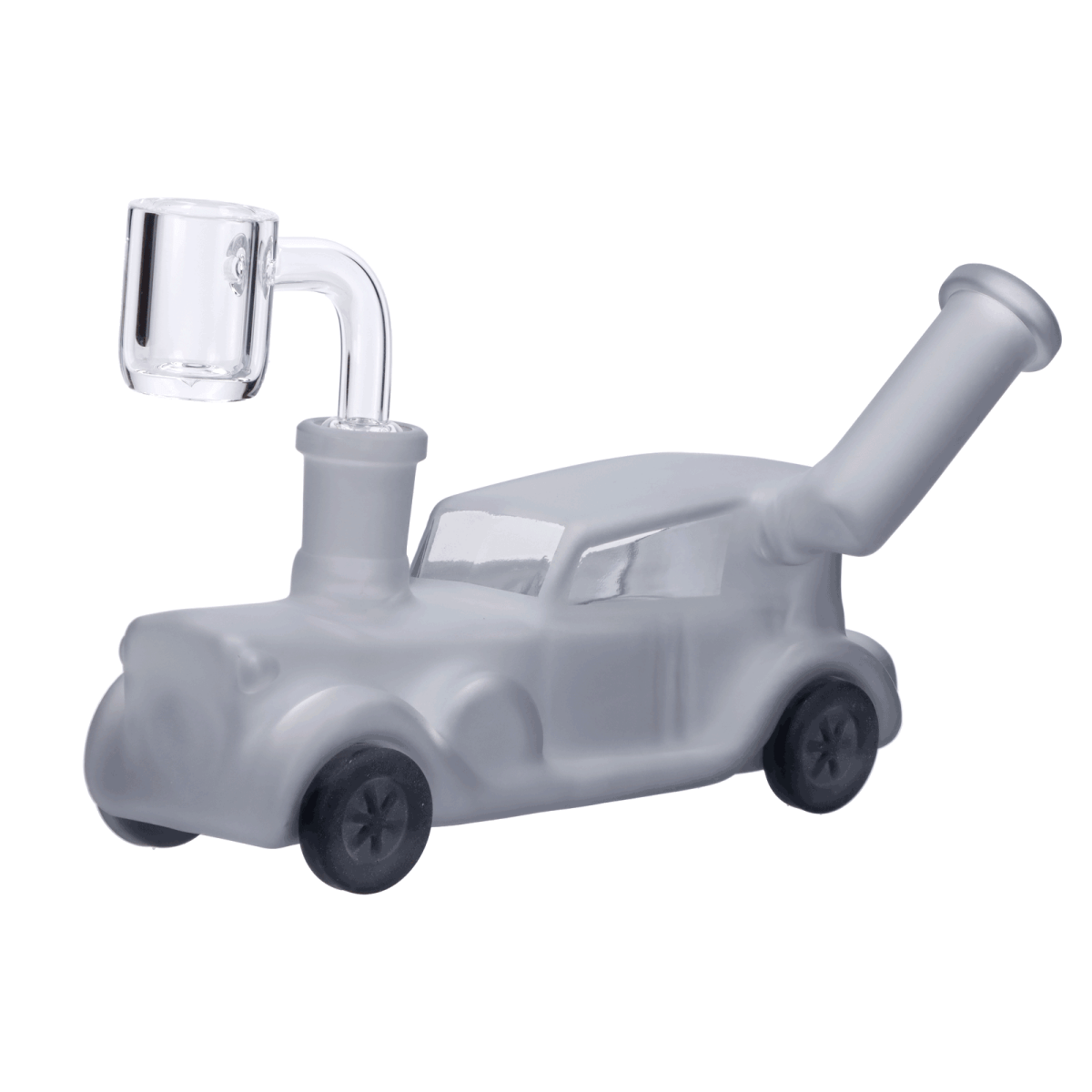 Front view of the Mobster Car Bong, a clear glass water pipe shaped like a classic car.