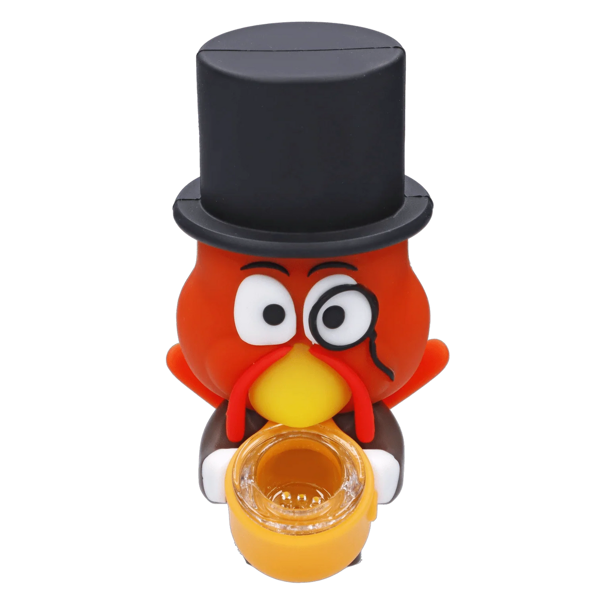Front view of the Fancy Turkey Silipipe hand pipe, a whimsical ceramic piece with a playful turkey design.
