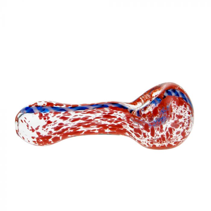 G-Spot Glass Spoon Pipe Red Frit with Blue Stripe main product photo