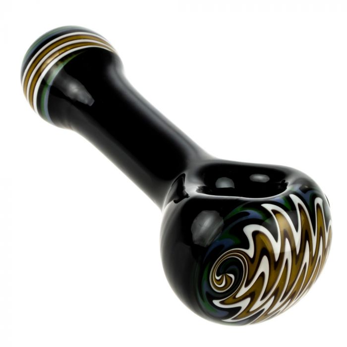 G-Spot Black Glass Spoon Pipe with Multicolored Reversals main product photo