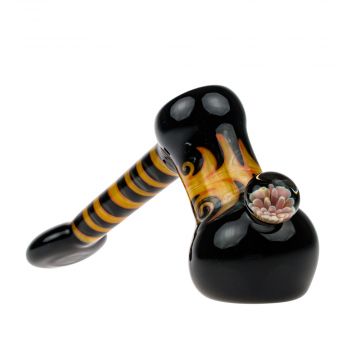 G-Spot Glass Hammer Bubbler Pipe - Yellow and Orange Reversals and Large Flower Marble - Side view 1