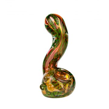 G-Spot Glass Stand-Up Sherlock Pipe - Fumed with Striped Color Rod and Clear Marbles - Side view 1
