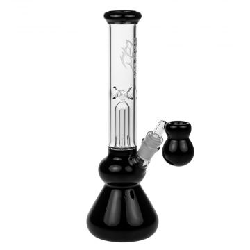 Black Leaf Glass Beaker Base Ice Bong with Precooler - Black - Side view 1