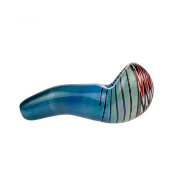 G-Spot Glass Spoon Pipe - Blue with Red, Black and White Hurricane Bowl - Side view 1