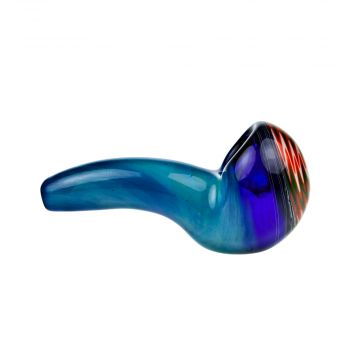 G-Spot Glass Spoon Pipe - Blue with Green, Orange and White Hurricane Bowl - Side view 1