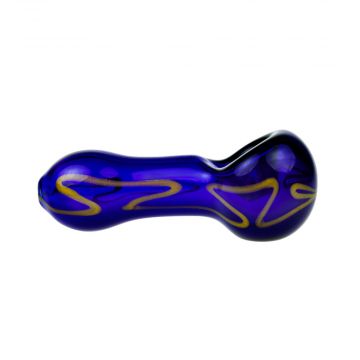 G-Spot Glass Spoon Pipe - Dark Blue with Green Artwork - Side view 1