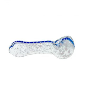 G-Spot Glass Spoon Pipe - White Frit with Blue Stripe - Side view 1