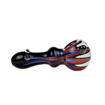 G-Spot Glass Spoon Pipe - Color Stripes on Black Glass with Clear Marbles - Side view 1