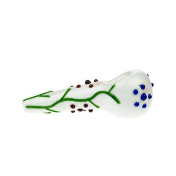 G-Spot Glass Spoon Pipe - White Glass with Abstract Grapevine Design - Side view 1