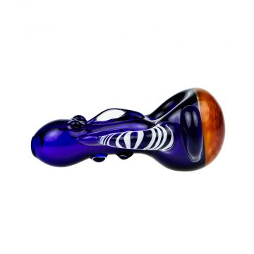 G-Spot Glass Spoon Pipe - Blue Glass with Honeycomb Bowl and Striped Appendage - Side view 1