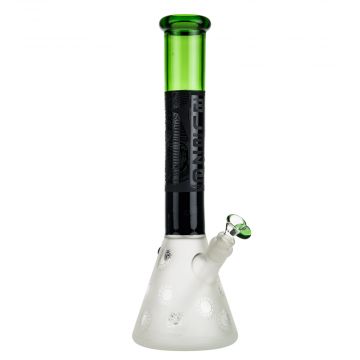 Blaze Glass Frosted Beaker Ice Bong with Black and Green Tube - Side View 1