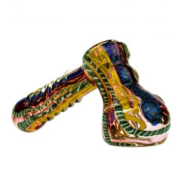 G-Spot Glass Hammer Bubbler Pipe - Fumed with Dichro and Color Stripes - Side View 1
