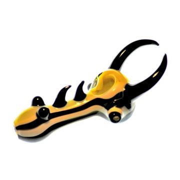 G-Spot Glass Spoon Pipe - Yellow and White Glass with Black Spikes and Marbles