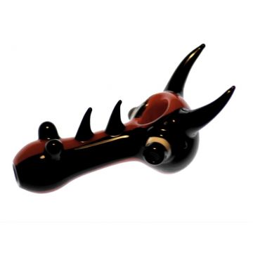 G-Spot Glass Spoon Pipe - Black and Red Glass with Black Spikes and Marbles