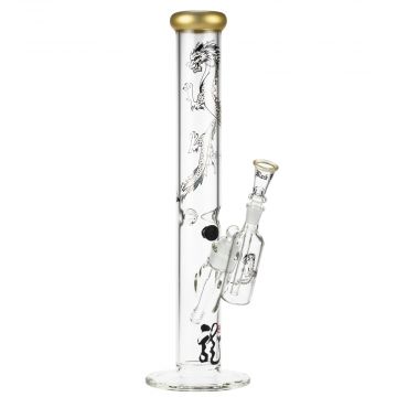 Black Leaf Golden Dragon Series Glass Ice Bong Set with Precooler - Side View 1