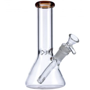 Glass Beaker Base Bong with Frosted Joint | 8 Inch | Amber 