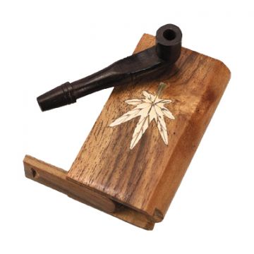 Basic Wood Dugout with Gold Leaf Inlay - Slider Lid - Carved Wood One-Hitter Pipe