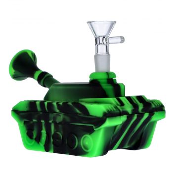 Silicone Army Tank Pipe with Glass Bowl | Black/Green 
