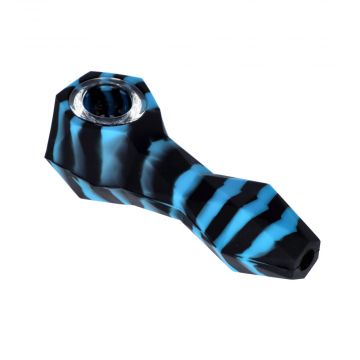 Silicone Spoon Pipe with Glass Bowl | Random Color | 4.5 Inch | blue/black | side view 1