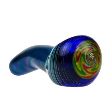 G-Spot Glass Spoon Pipe - Blue with Green, Orange and Yellow Hurricane Bowl