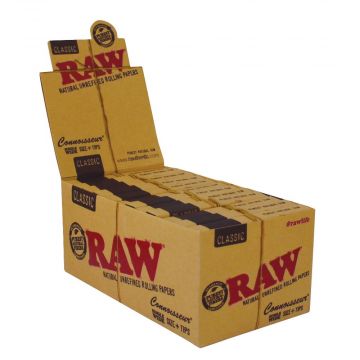 RAW Connoisseur Single Wide Rolling Papers with Filter Tips | Box