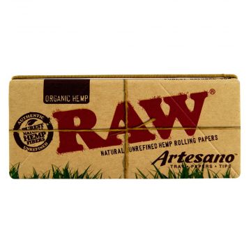 RAW Artesano Organic King Size Slim Hemp Rolling Papers with Tray and Tips | Single Pack