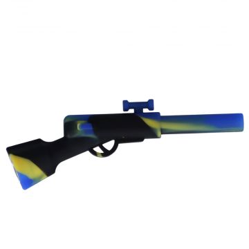 Silicone Shotgun Hand Pipe with Insert Glass Bowl | Black/Blue/Yellow