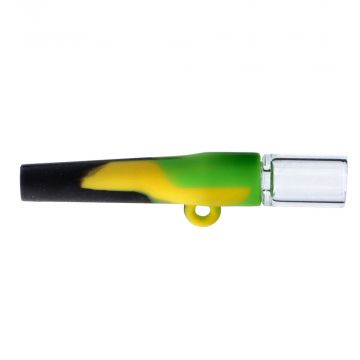 Silicone One Hitter Pendant Hand Pipe with Insert Glass Bowl | Black/Green/Yellow