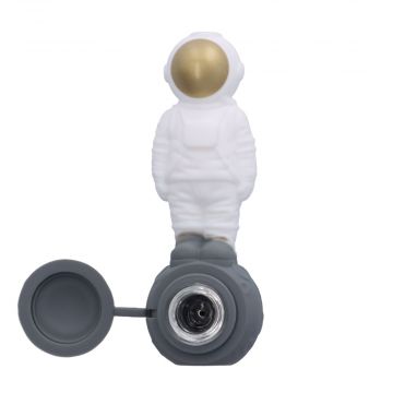 Silicone Astronaut Hand Pipe with Glass Bowl | 5 Inch | White | top view | open lid