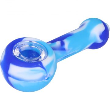 Silicone Spoon Pipe with Glass Bowl | 4.5 Inch | Blue | side view 1