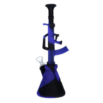 Silicone AK47 Beaker Base Bong with Glass Bowl | 11 Inch | Blue/black | side view 1