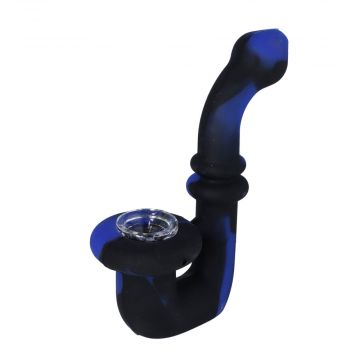 Silicone Sherlock Pipe with Glass Bowl | Random Color | Blue | side view 1