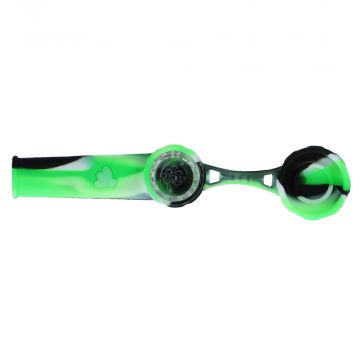 Silicone Spoon Pipe with Glass Bowl and Silicone Lid | Black/Green/White - Lid Off